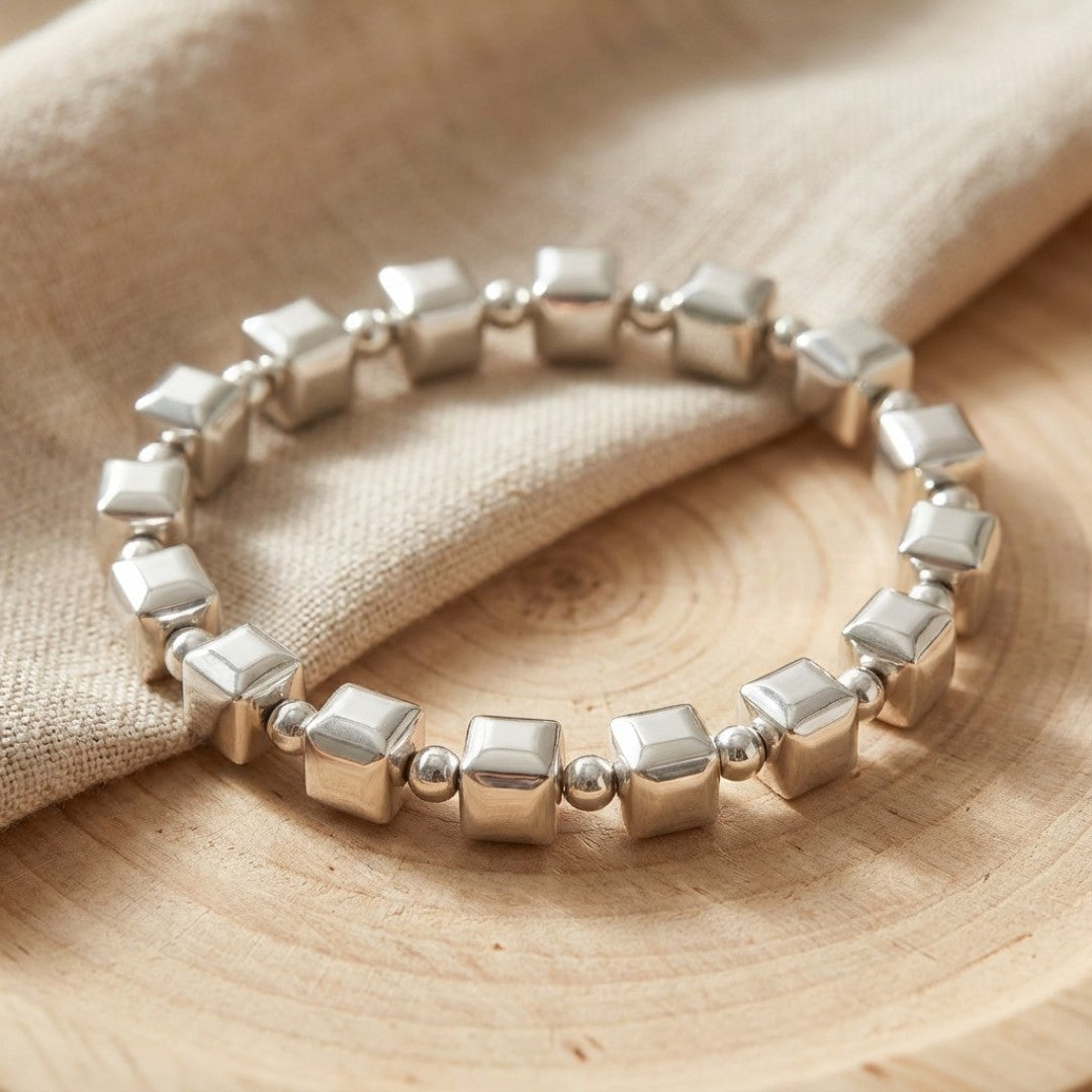 Vintage Silver Cubic Beads Bracelet