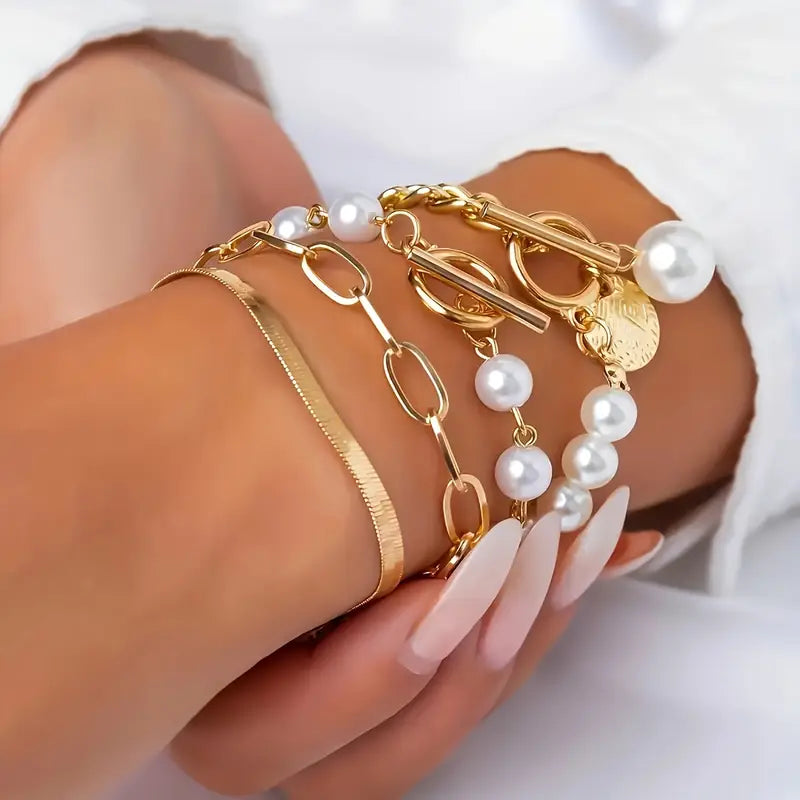 Elegant 4-Piece Gold Bracelet Set
