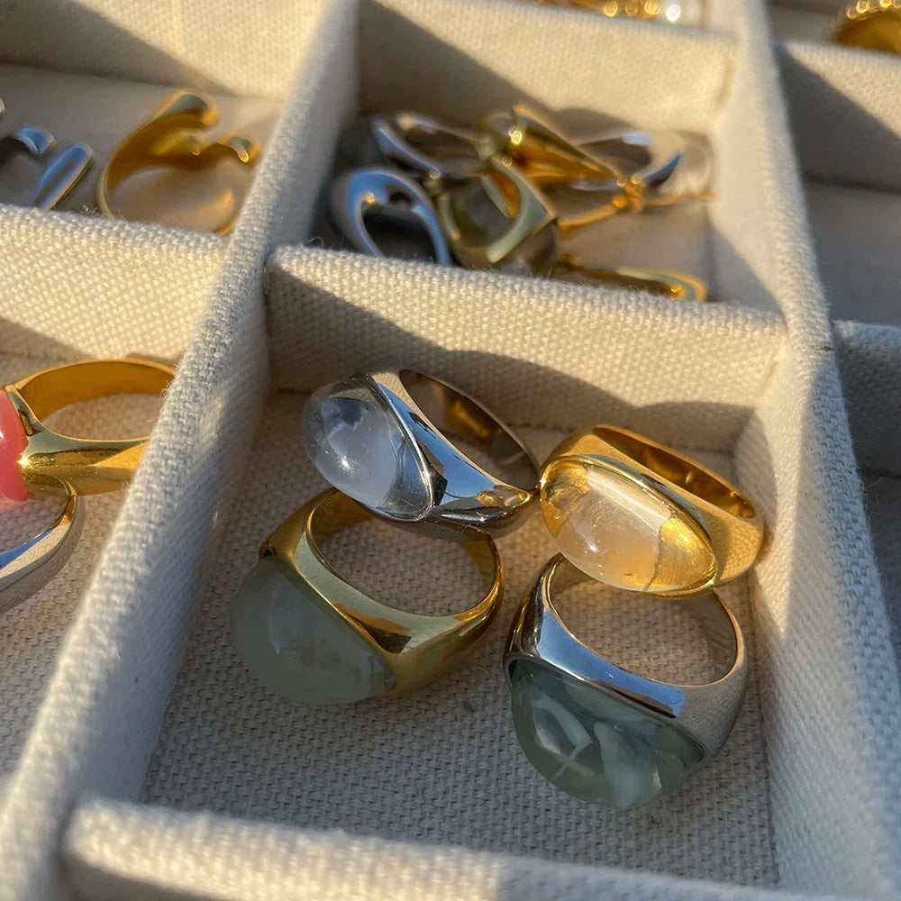 Chunky Half Gemstone Dome Rings