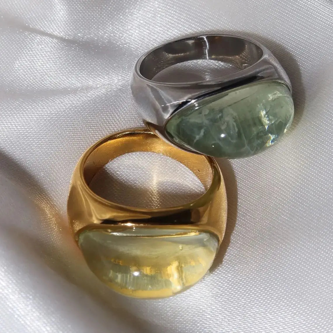 Chunky Half Gemstone Dome Rings