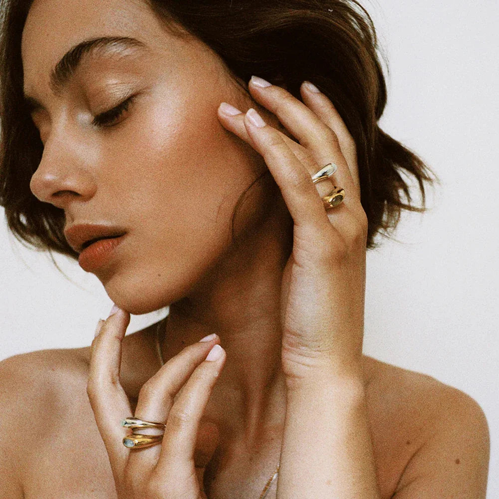 Chunky Half Gemstone Dome Rings