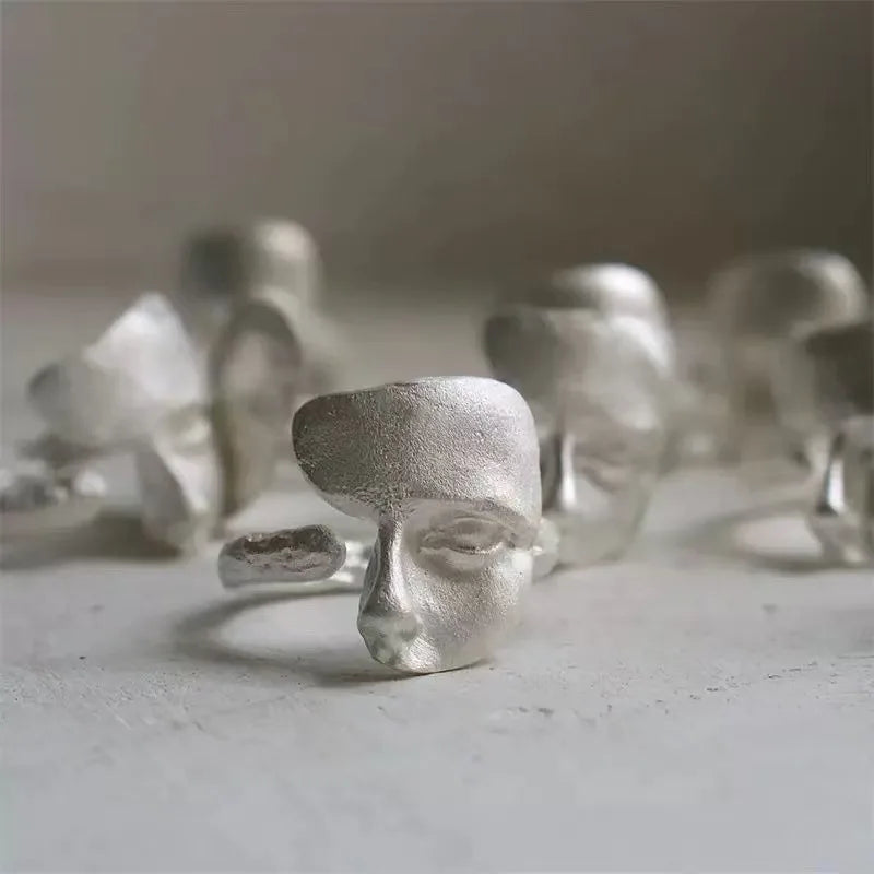 Silver Abstract Face Adjustable Ring