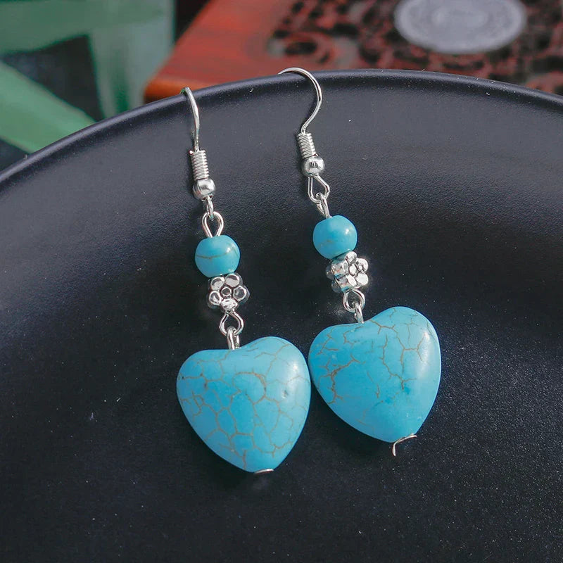 Antique Turquoise Heart Drop Earrings
