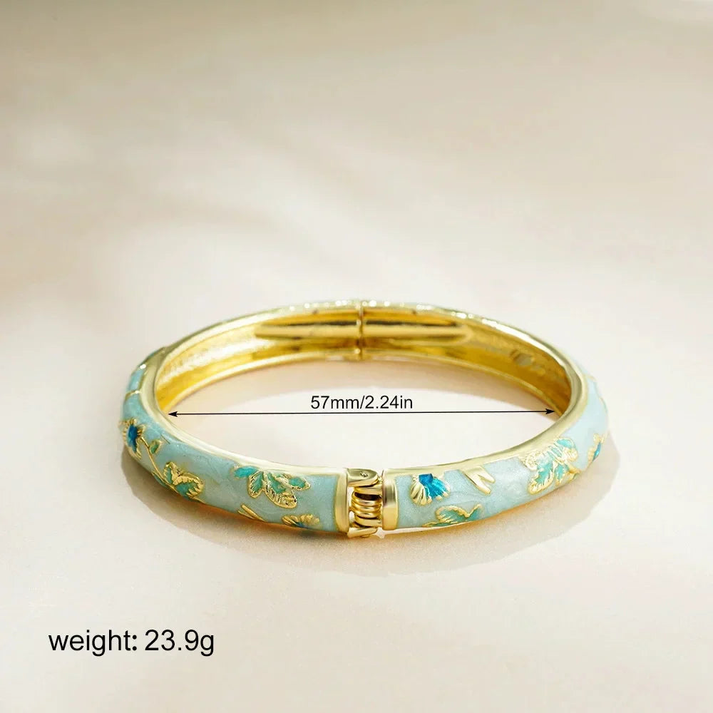 Vintage Floral Cloisonné Open Bangle