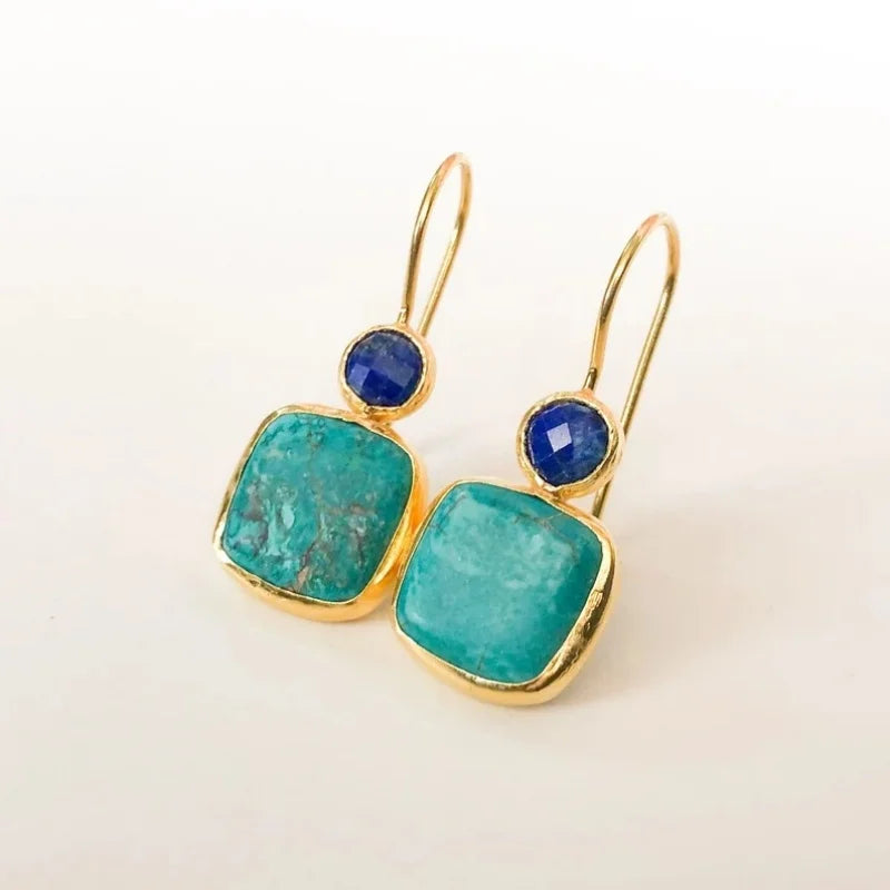 Vintage Gold Ornate Turquoise Earrings