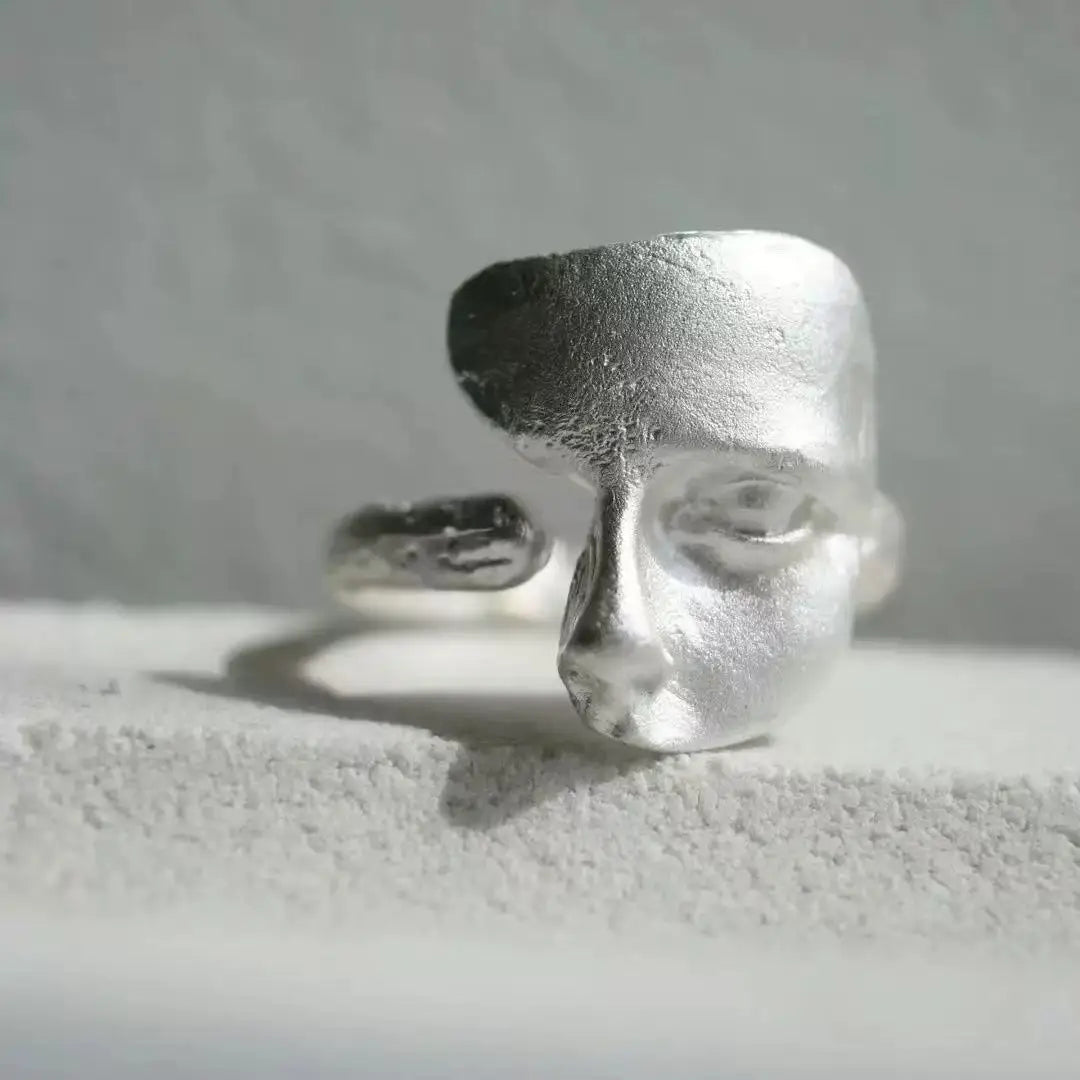 Silver Abstract Face Adjustable Ring