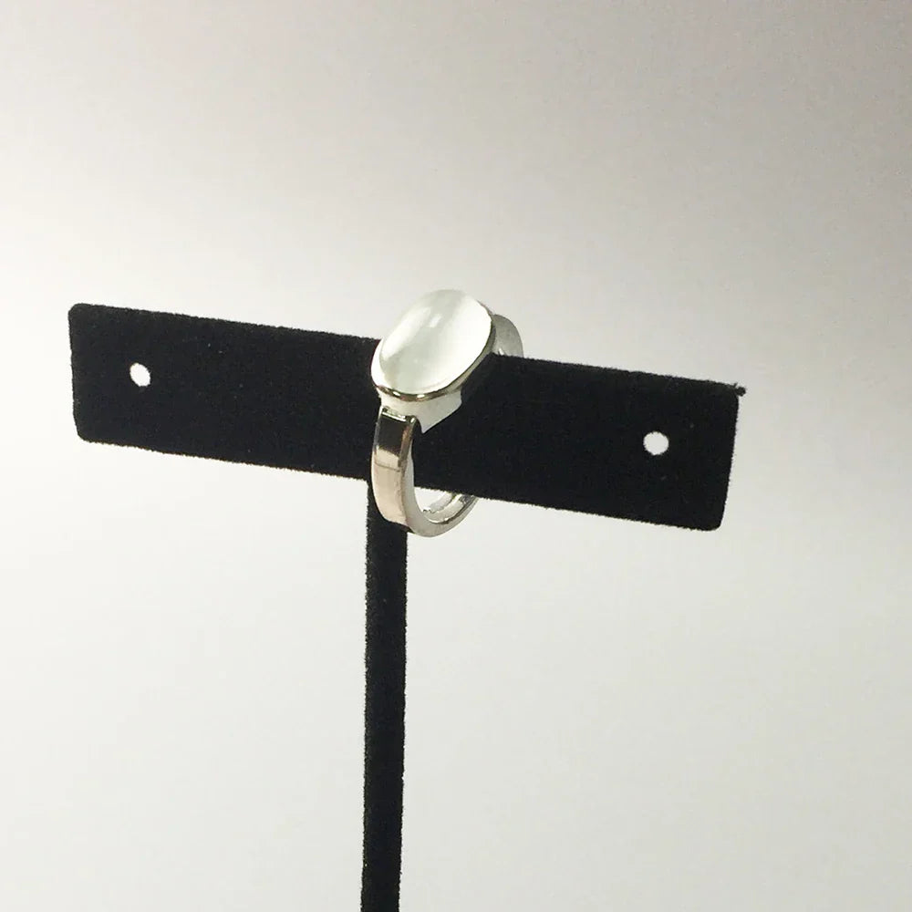 Adjustable Silver White Cabochon Statement Ring