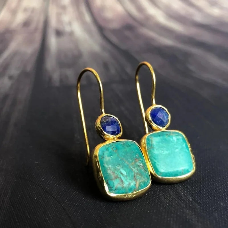Vintage Gold Ornate Turquoise Earrings