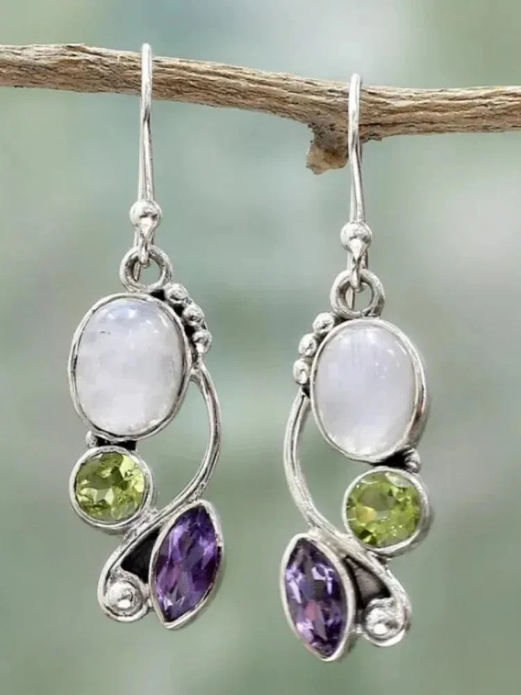 Moonstone Amethyst Peridot Cascade Earrings