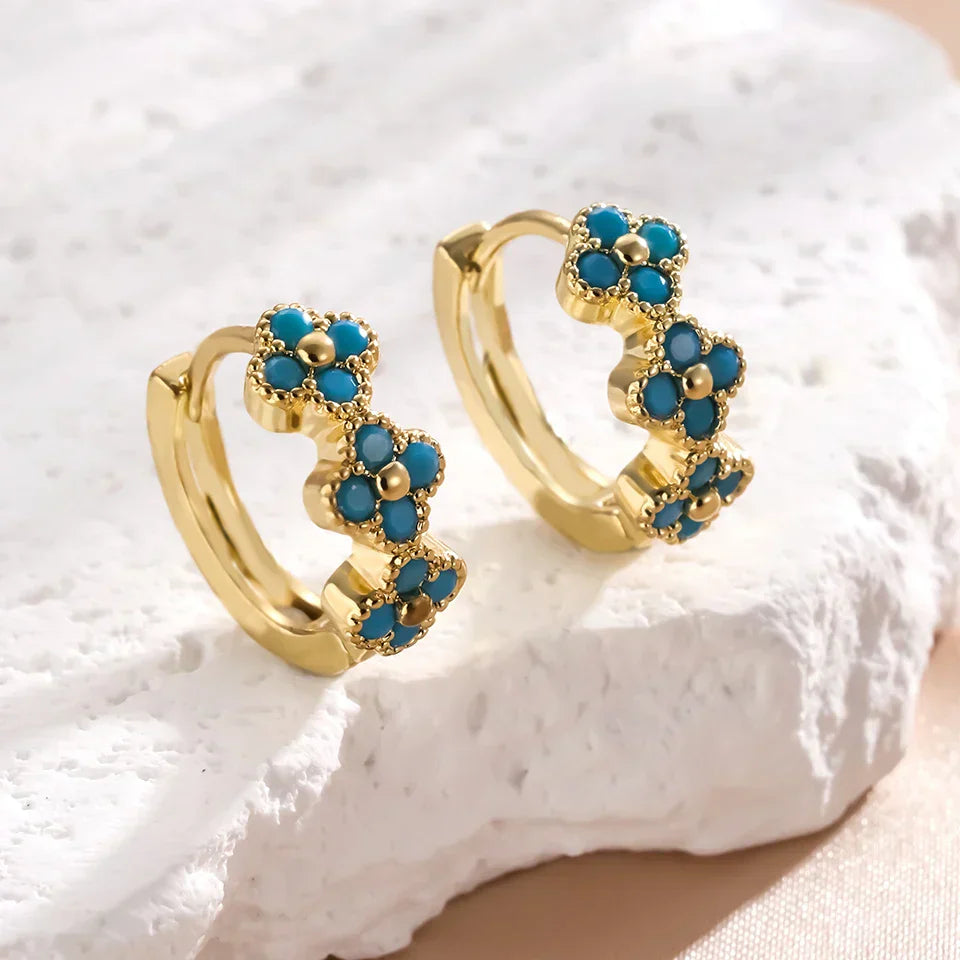 Chic Turquoise Blue Flower Hoop Earrings