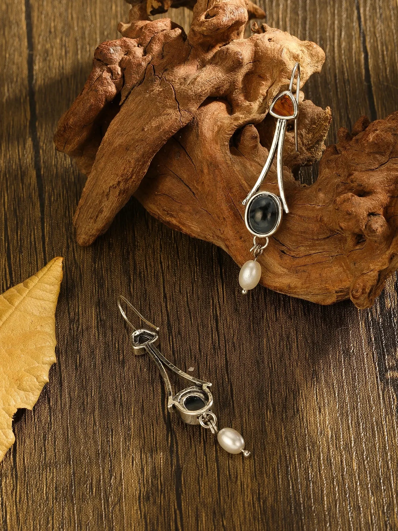 Silver Tri-Stone Pearl Drop Earrings