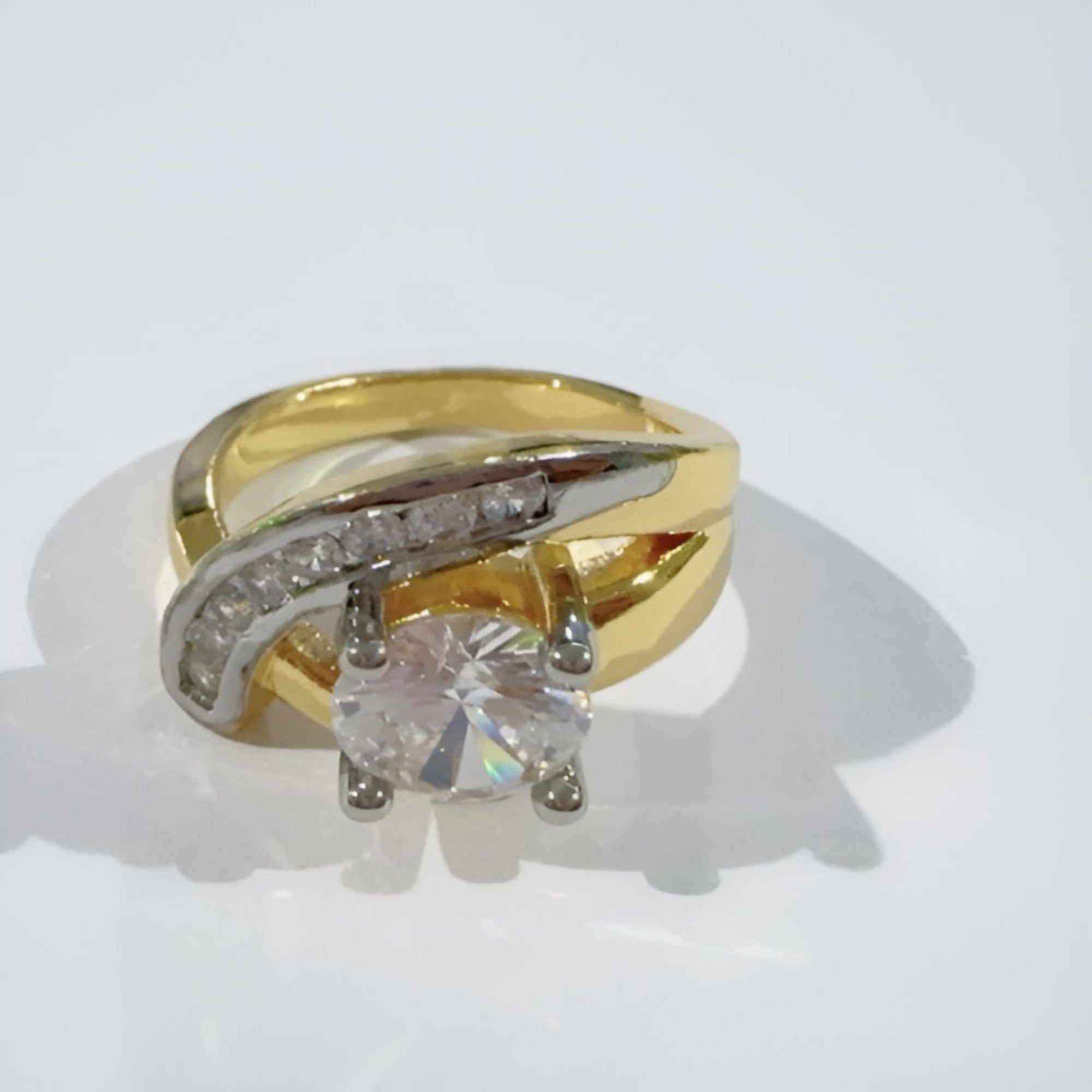 Vintage Irregular Gold & Silver Zirconia Ring