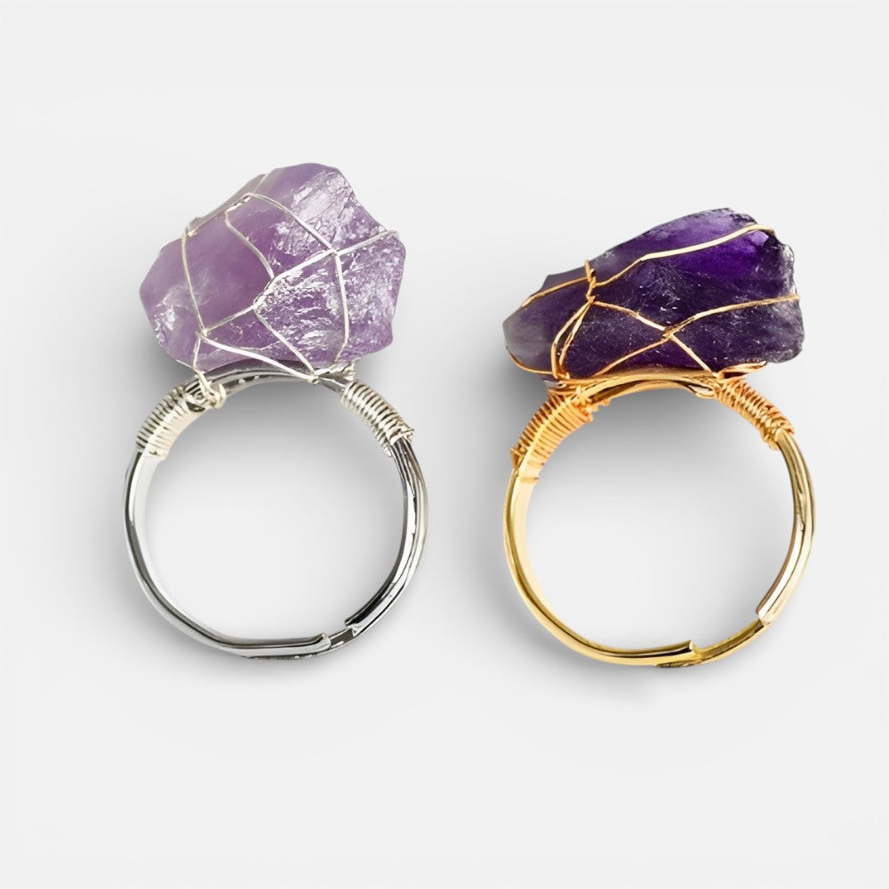 Wire Wrapped Raw Crystal Gold Rings