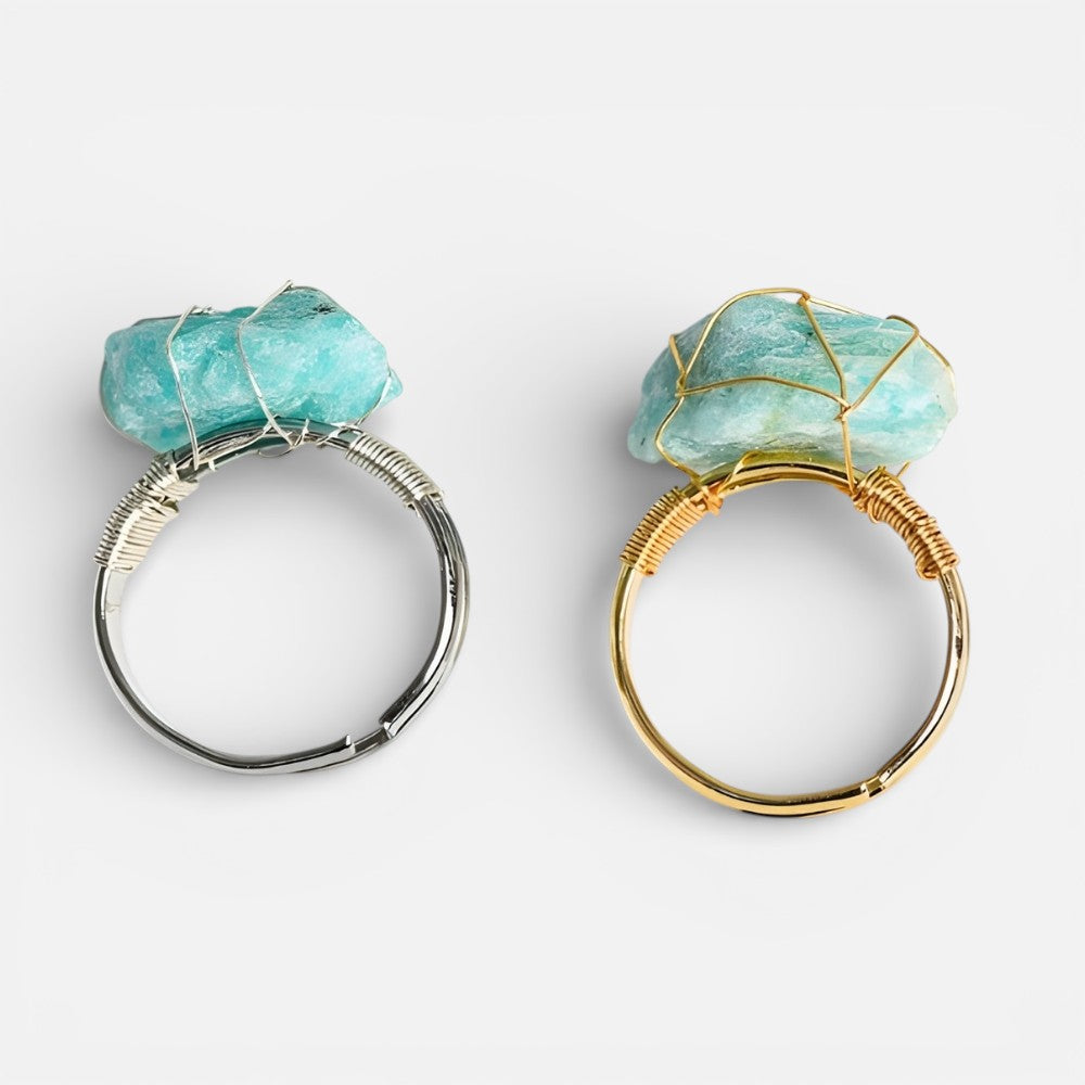 Wire Wrapped Raw Crystal Gold Rings