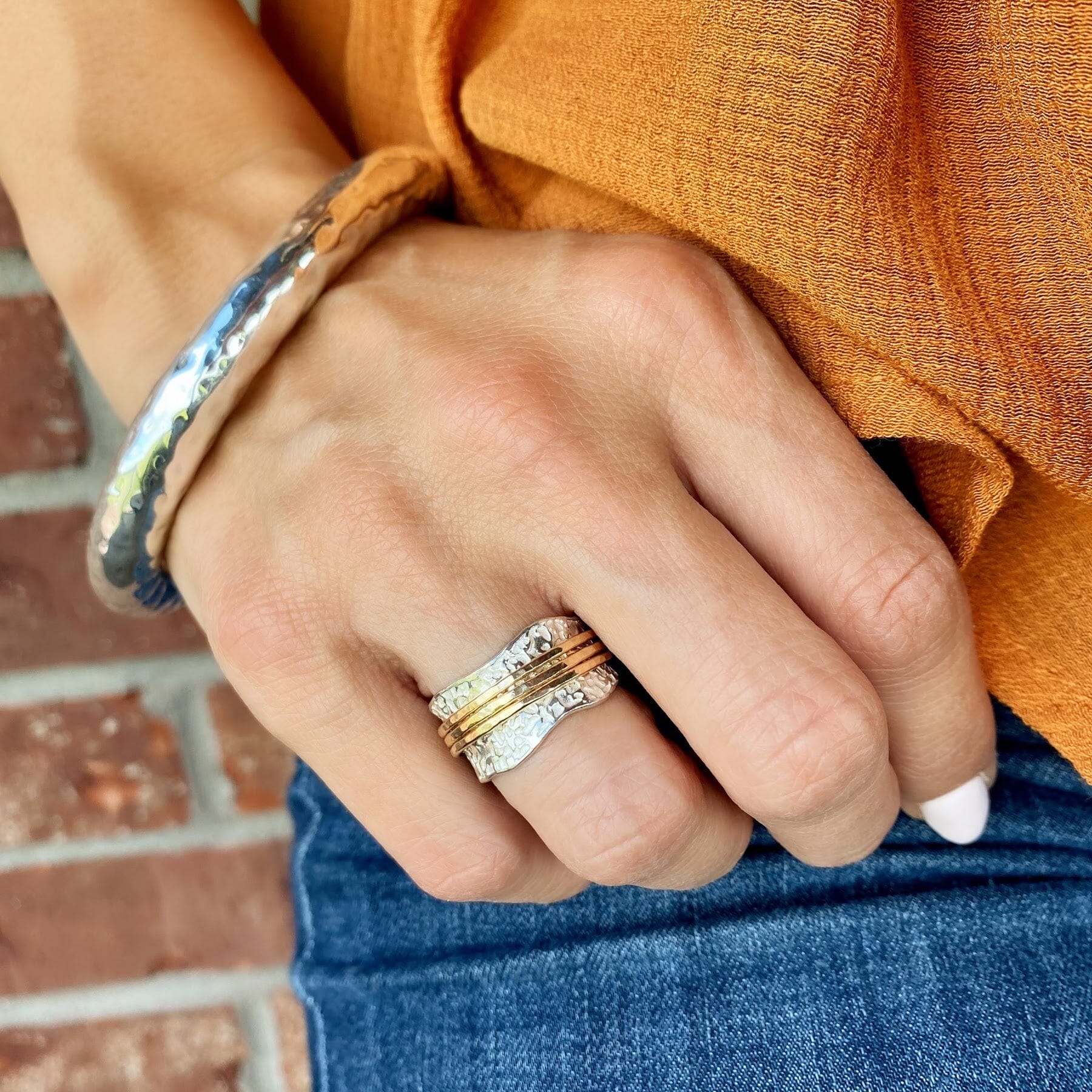 Chunky Silver Ring with Gold Details
