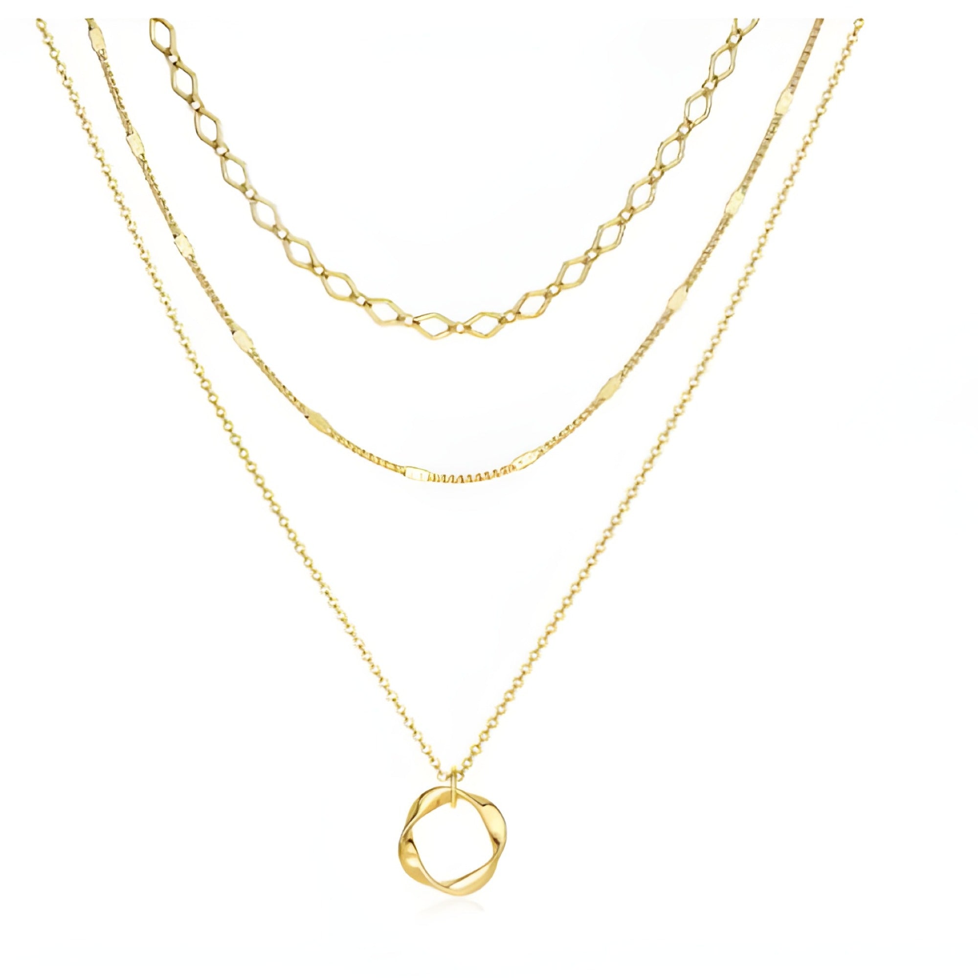 Chic Open Circle Three-Row Gold Necklace