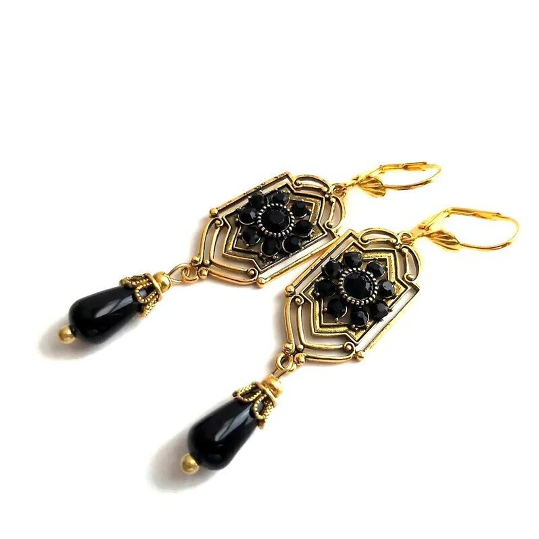 Black Crystal Drop Earrings