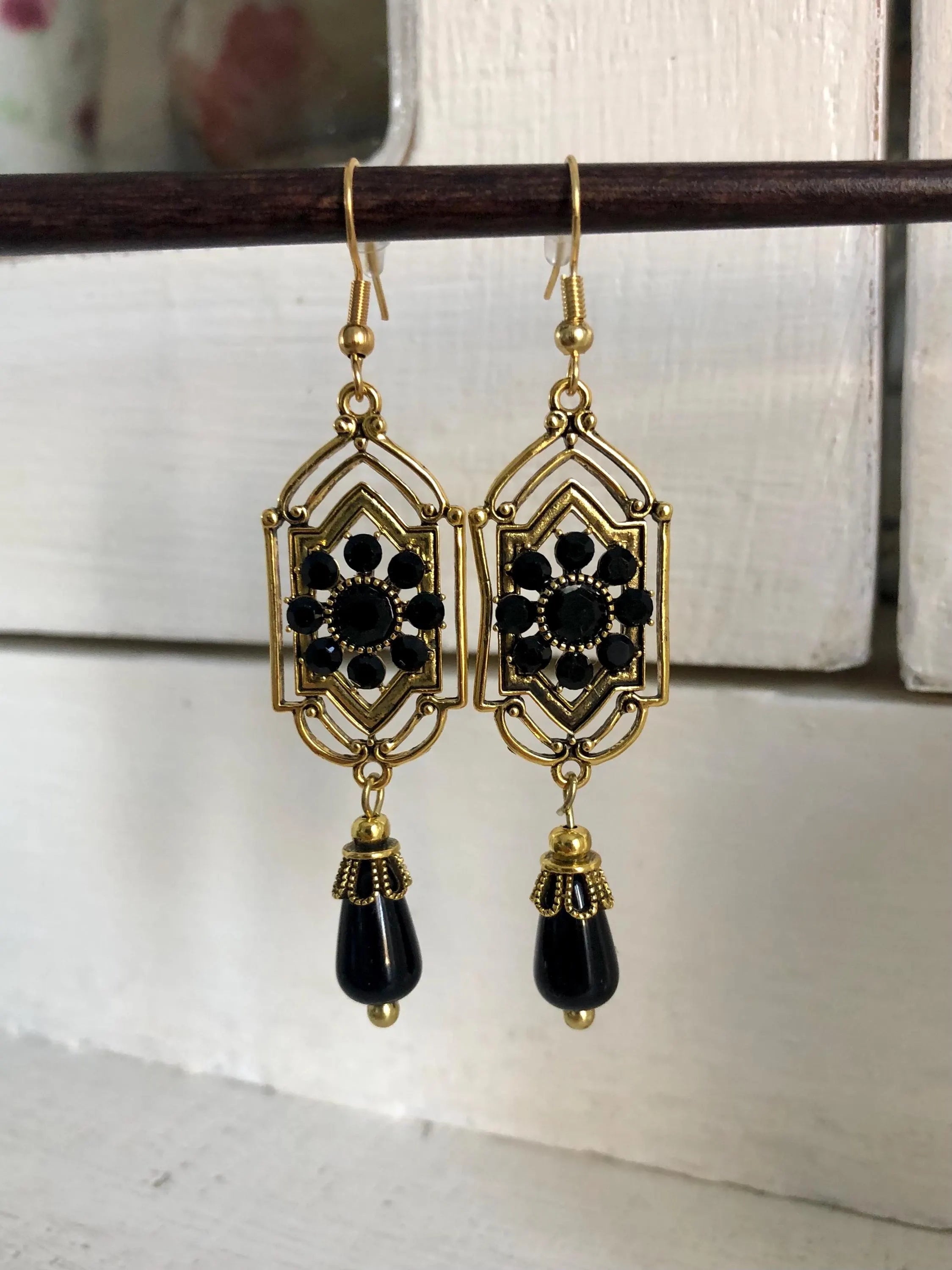 Black Crystal Drop Earrings