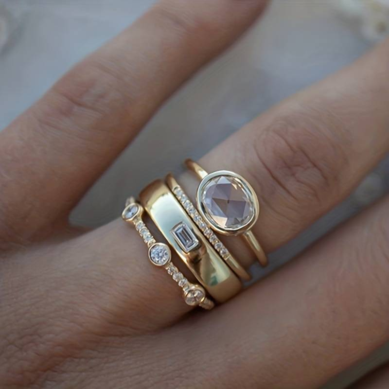 Gold and Zirconia Ring Set