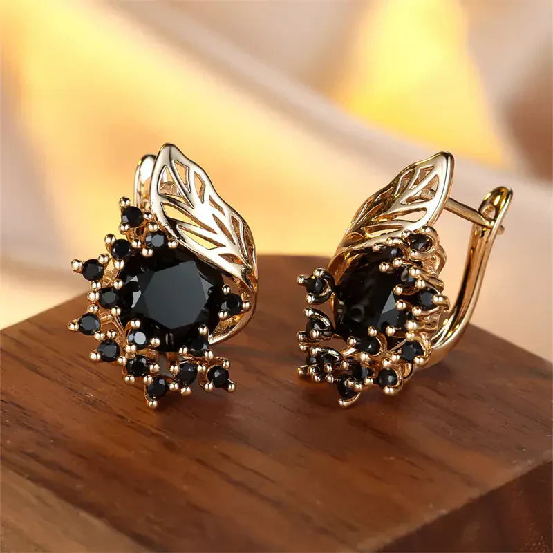Black Zirconia Golden Earrings