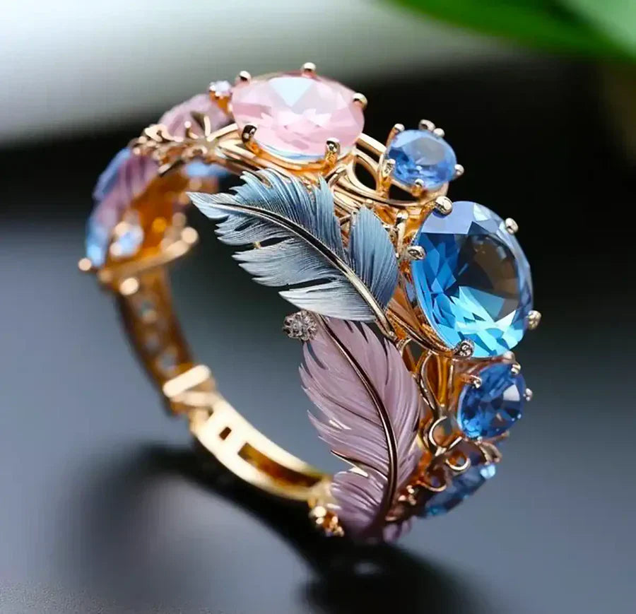 Antique Exotic Feather Crystal Ring