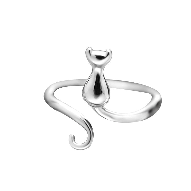 Silver Adorable Cat Ring