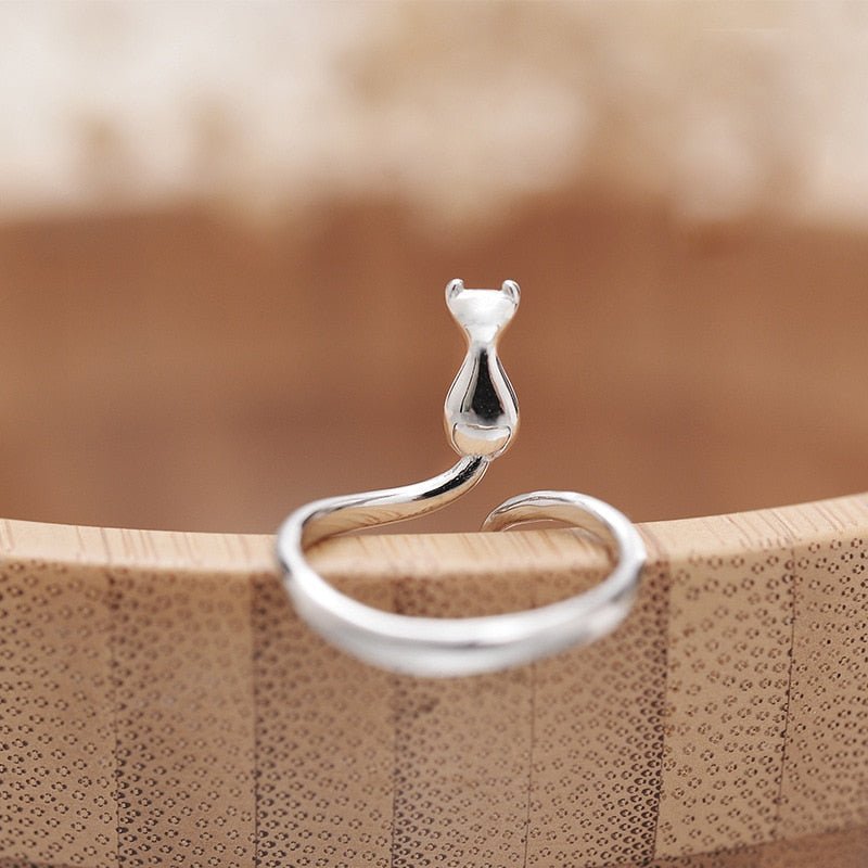 Silver Adorable Cat Ring